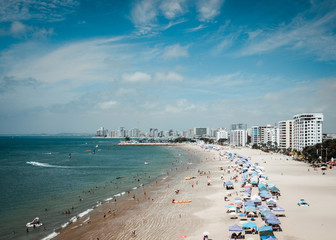 view of beach and sea - Salinas - Ecuador - obrazy, fototapety, plakaty