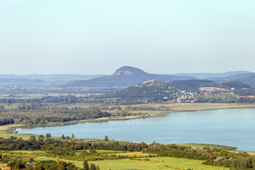 Lake Balaton with the witness hills in the background, Hungary.