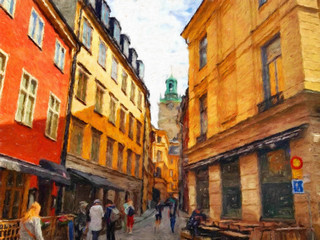 Obraz premium Oil painting view of Wroclaw city in Poland. Travel in europe scene. Old architecture and town elements. Large print for design paper or canvas. Wall art contemporary impressionism decoration.