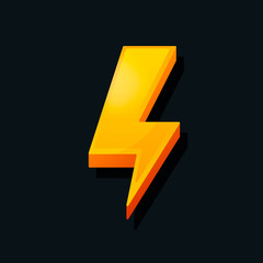 3d Lightning icon. Cartoon style. Power, charge, energy icon concept. Vector illustration