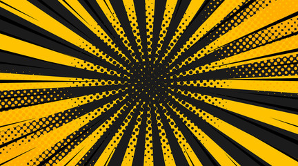 stripe rays safety warning dangerous pop art style background, vector sign Ionizing Biological yellow and black rays, glow, Hazard symbol stripe rays safety warning background