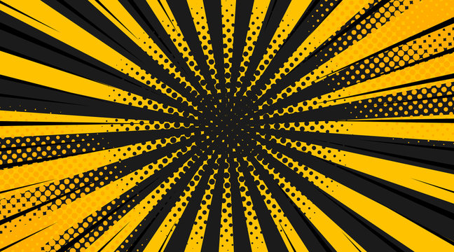 stripe rays safety warning dangerous pop art style background, vector sign Ionizing Biological yellow and black rays, glow, Hazard symbol stripe rays safety warning background