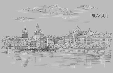 Grey vector hand drawing Prague 9 2