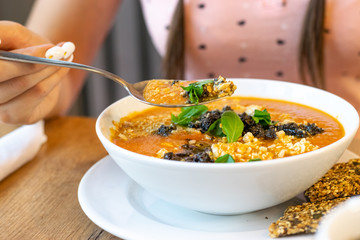 Vegetarians eat healthy and organic food during meeting in restaurant