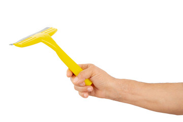 man hand holding windscreen wiper.