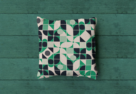 Square Pillow Mockup on Wood Background