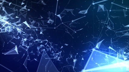 Abstract high technology concept. low poly background, lines and dots data connection, Polygon shape pattern on dark blue background