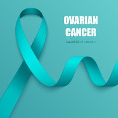 Realistic teal ribbon. Symbol of obsessive-compulsive disorder, ovarian cancer, tourette syndrome awareness