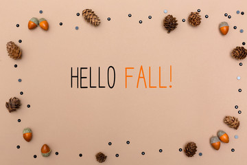 Hello fall message with autumn themed background border