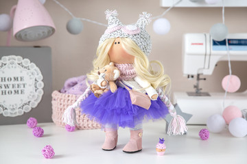 Fototapeta premium Handmade interior dolls. Beautiful, pretty gift for a girl or woman