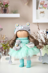 Fototapeta premium Handmade interior dolls. Beautiful, pretty gift for a girl or woman