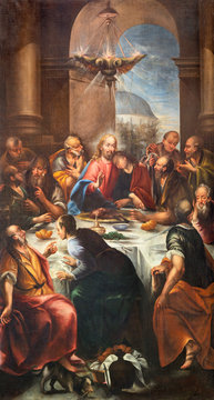 LIMONE SUL GARDA, ITALY - MAY 9, 2015: The painting of Last Supper in church Chiesa Parrocchiale di S. Benedetto by unkonwn baroque artist.