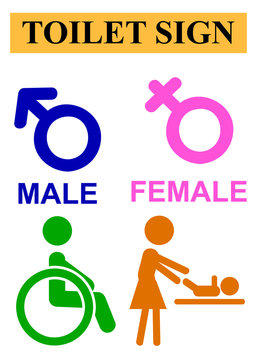 Simple Vector, Icon Style, Toilet Sign for Male, Female and handicap