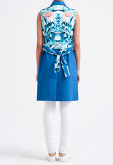 Stylish blue costume worn on a female model