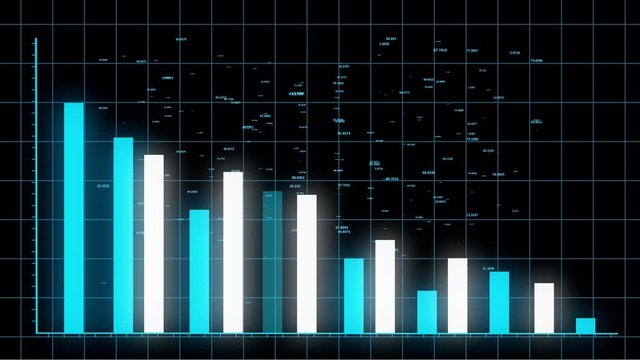 4k HUD graph;Bar graph fall down with arrow;Financial data and diagrams showing a decline in profits;charts and flowing counters of numbers;Business digital trend.