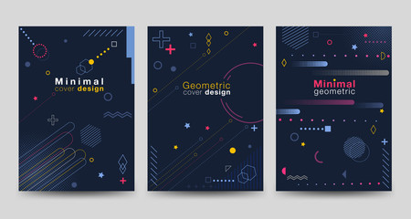 Minimalist cover design with geometric shapes on dark background. Modern, beautiful, simple and clean. Vector design template.