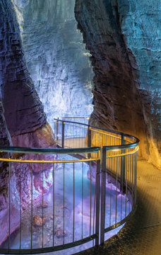 The waterfall in cave Cascata Varone near the Riva del Garda and Lago di Garda lake.