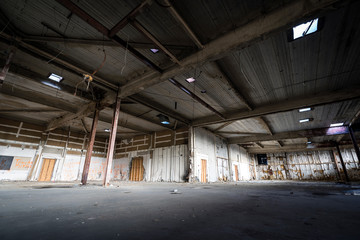 Interior view of abandoned factory warehouse in Detroit, Michigan