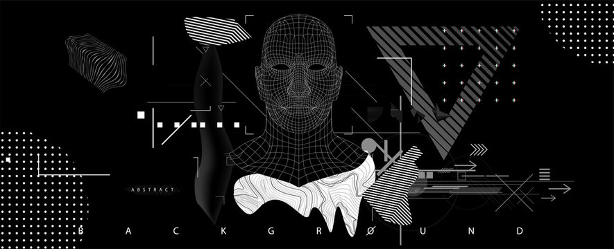 Artificial Intelligence (ai) concept. Robotic computer Intellect and machine learning cyber mind. Holographic silhouette of a human. Cyber head (Ai) illustration. VR - virtual reality image. Vector