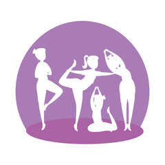 Obraz na płótnie Canvas silhouette of girls group practicing pilates