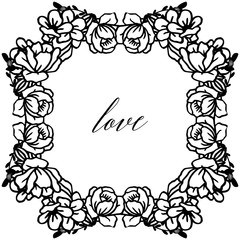 Design of card love with element are isolated white backdrop and artwork of wreath frame. Vector