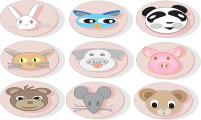 simple animal head icon set
