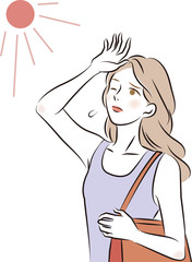 日差しを気にする女性　イラスト