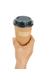 .man holding cardboard glass