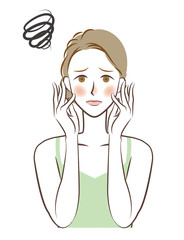 肌の悩み　赤ら顔　ほてり　女性　イラスト