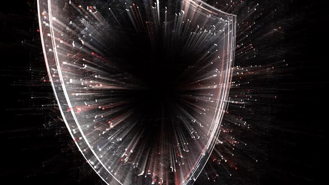 4k Shield protection security data encryption logo tag cloud;binary computer code.The Matrix binary text design animation;changing from zero to one digits;abstract tech background.