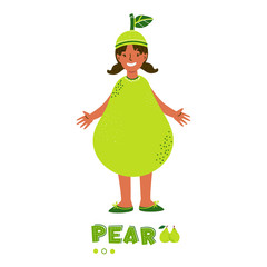 Little girl in pear fruit costume