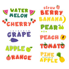 Fruits hand drawn vector lettering set