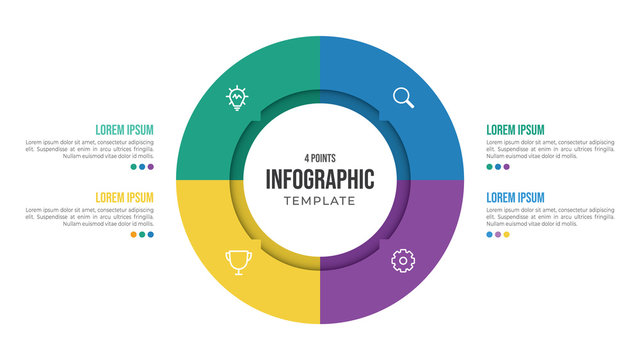 4 points circular infographic element template with icons and colorful flat style, can use for presentation slide