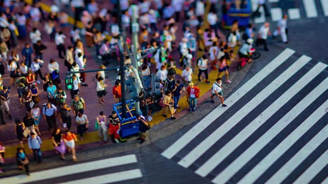 A timelapse of Shibuya crossing in Tokyo high angle tiltshift zoom