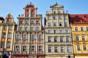 Fototapeta premium Beautiful multi colored houses at the market square in Wroclaw, Poland