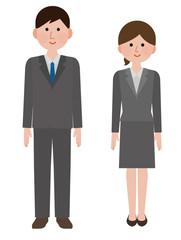 男女　会社員　全身　シンプル　イラスト