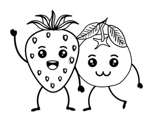 Obraz premium fresh strawberry and orange kawaii characters