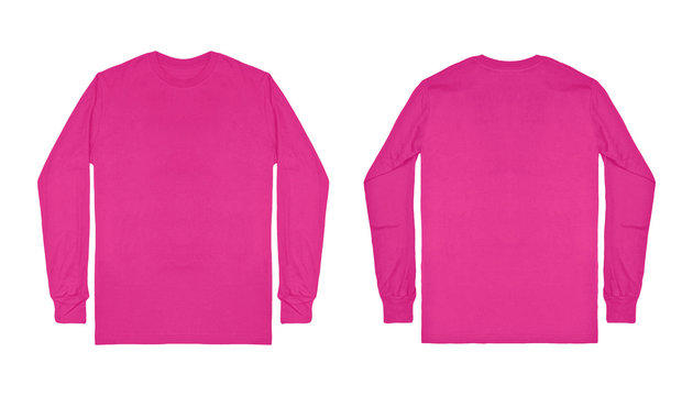 Blank plain pink long sleeve t shirt front and back view isolated on white  background. Set of long sleeve tee, ready for your mockup design Stock  Photo | Adobe Stock