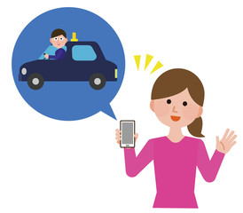 タクシー　配車サービス　アプリ　イラスト