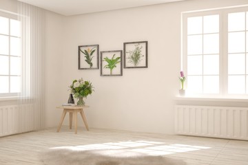 Fototapeta premium Empty room in white color. Scandinavian interior design. 3D illustration