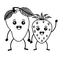Obraz premium fresh strawberry and mango kawaii characters