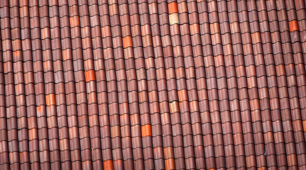 close up on red shingle on the roof