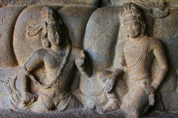 Fototapeta na wymiar Rock Carving In Cave Temple Of Tamil Nadu