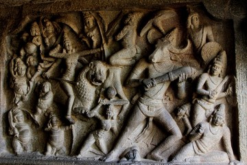 Rock Carving In Cave Temple Of Tamil Nadu