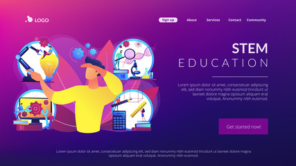Multidisciplinary teaching method, modern learning system, knowledge gaining. STEM education, STEM integration, engineering for kids concept. Website homepage landing web page template. © Visual Generation
