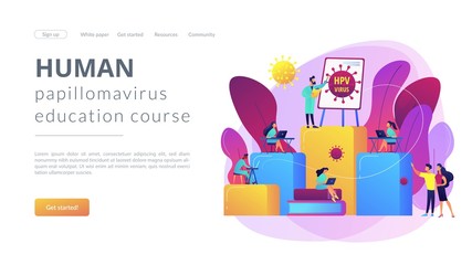 Infection prevention and treatment learning. HPV education programs, human papillomavirus education course, HPV online consultation concept. Website homepage landing web page template.