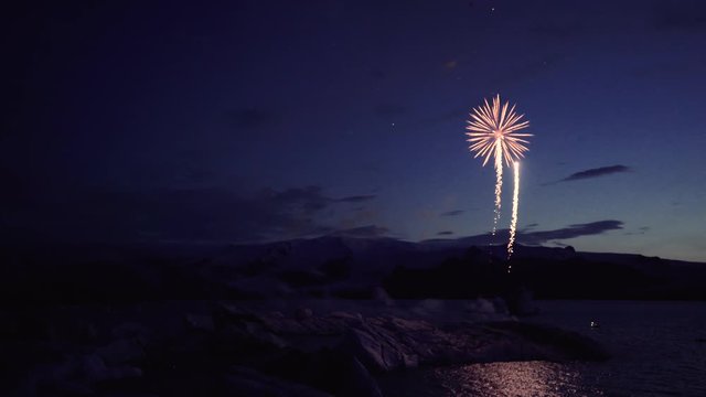 Amazing fireworks at Glacier Lagoon, Jokulsarlon in Iceland. Shot with the Sony a7iii