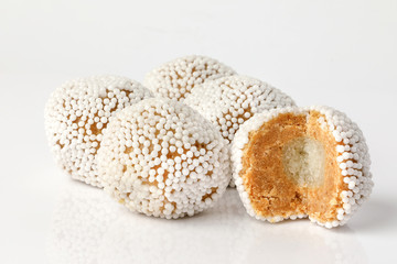 Rosokodom traditional Bengali sugar milk sweet desert on white background