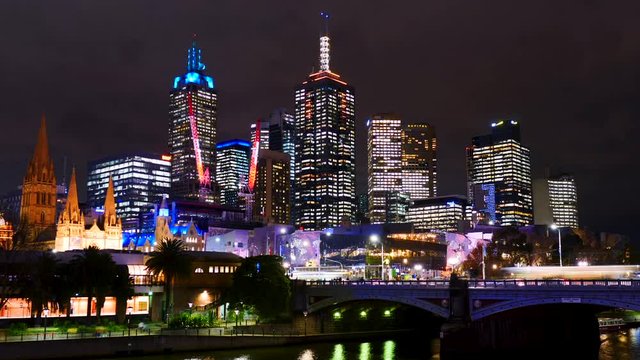 Melbourne CBD skyline nighttime timelapse