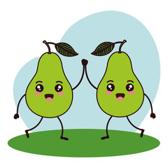 fresh pears fruits couple kawaii characters